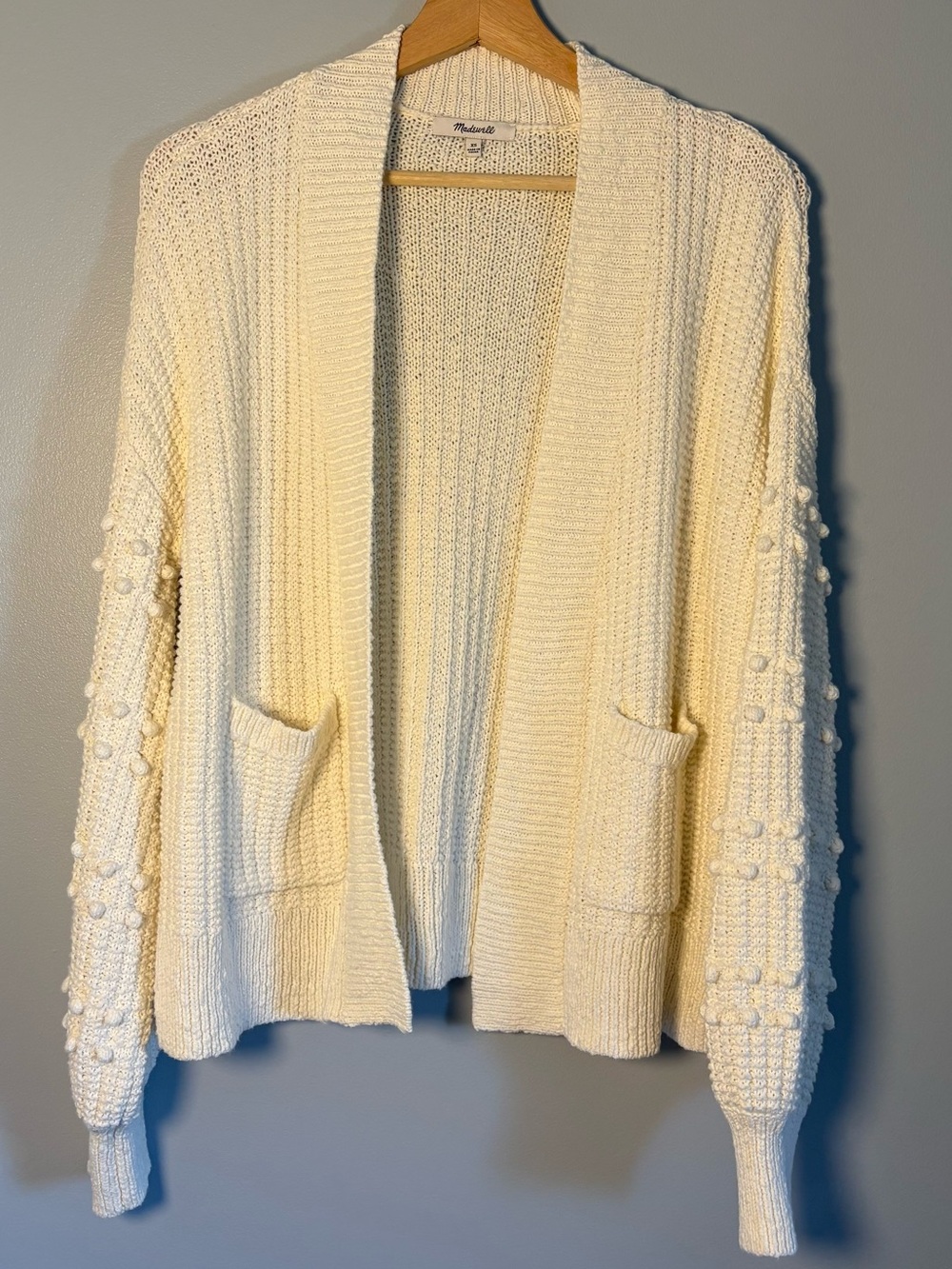 Madewell Bobble Sleeve Cardigan Sweater Open Front Ivory Cream Chunky size XS